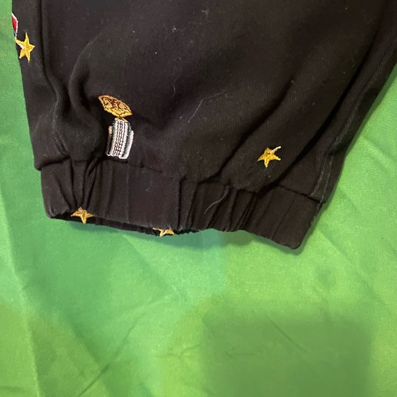 Akoo Brand Black Pants Embroidered Military Metals Pattern Size 34 Fit Cuffs - Picture 6 of 11